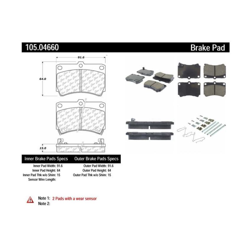 CENTRIC PARTS 105.04660 Posi Quiet Ceramic Brake Pads with Shims and Hardware