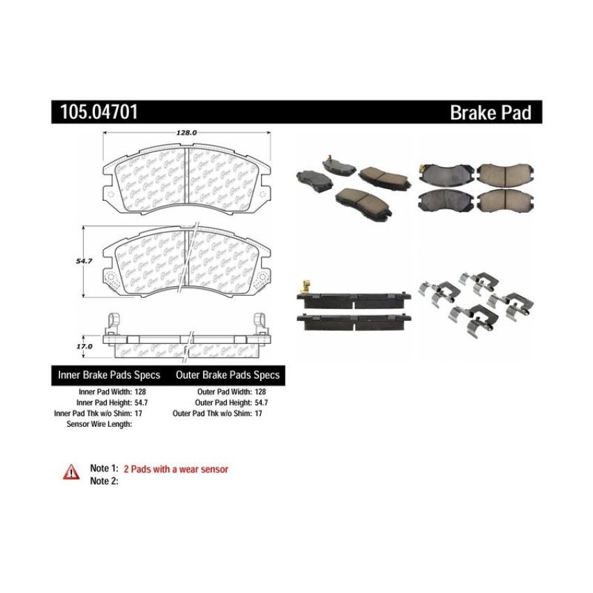 CENTRIC PARTS 105.04701 Posi Quiet Ceramic Brake Pads with Shims and Hardware