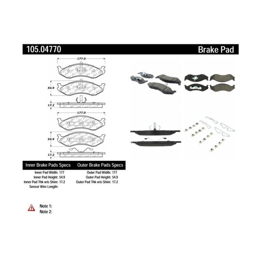 CENTRIC PARTS 105.04770 Posi Quiet Ceramic Brake Pads with Shims and Hardware