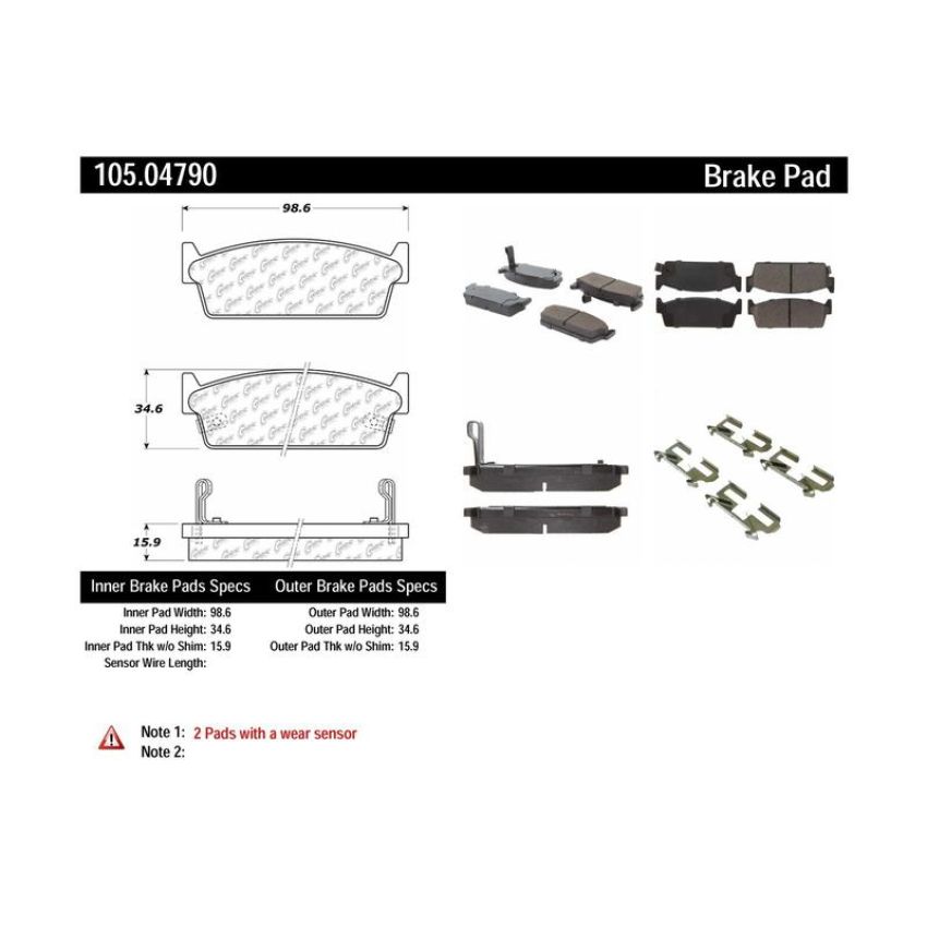 CENTRIC PARTS 105.04790 Posi Quiet Ceramic Brake Pads with Shims and Hardware