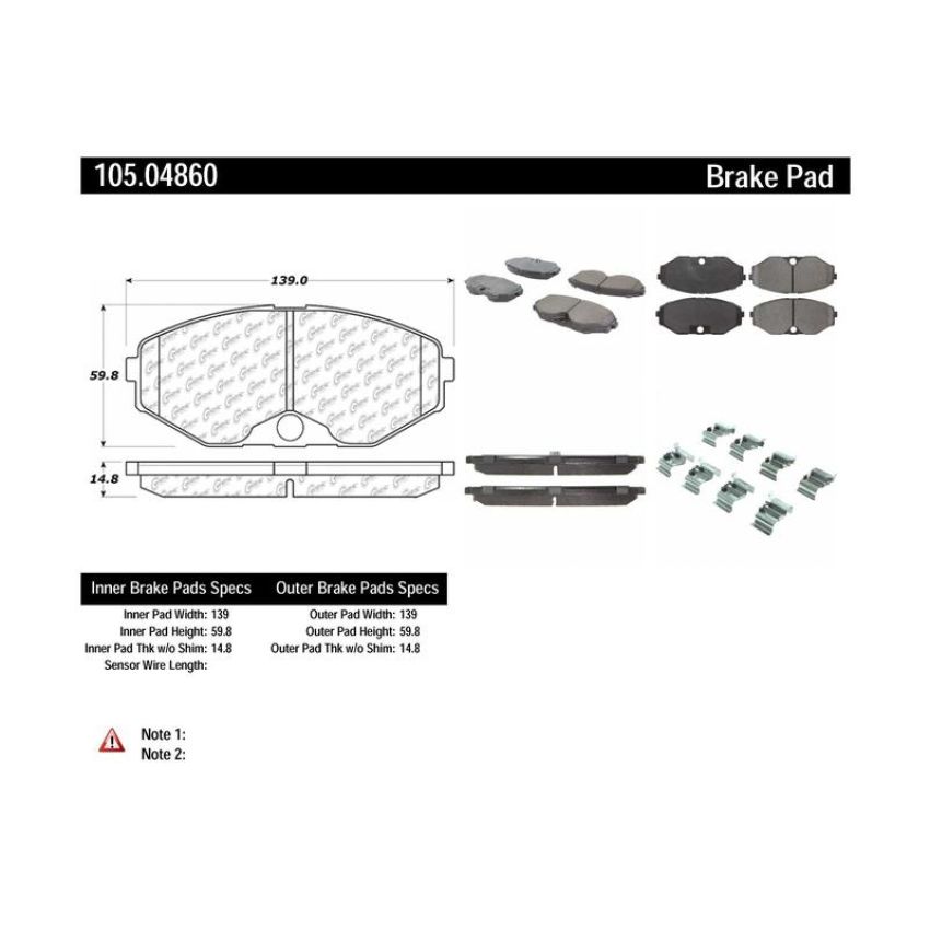 CENTRIC PARTS 105.04860 Posi Quiet Ceramic Brake Pads with Shims and Hardware