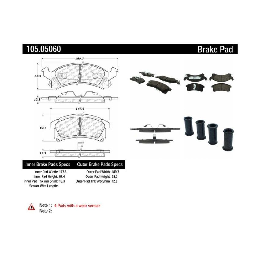 CENTRIC PARTS 105.05060 Posi Quiet Ceramic Brake Pads with Shims and Hardware