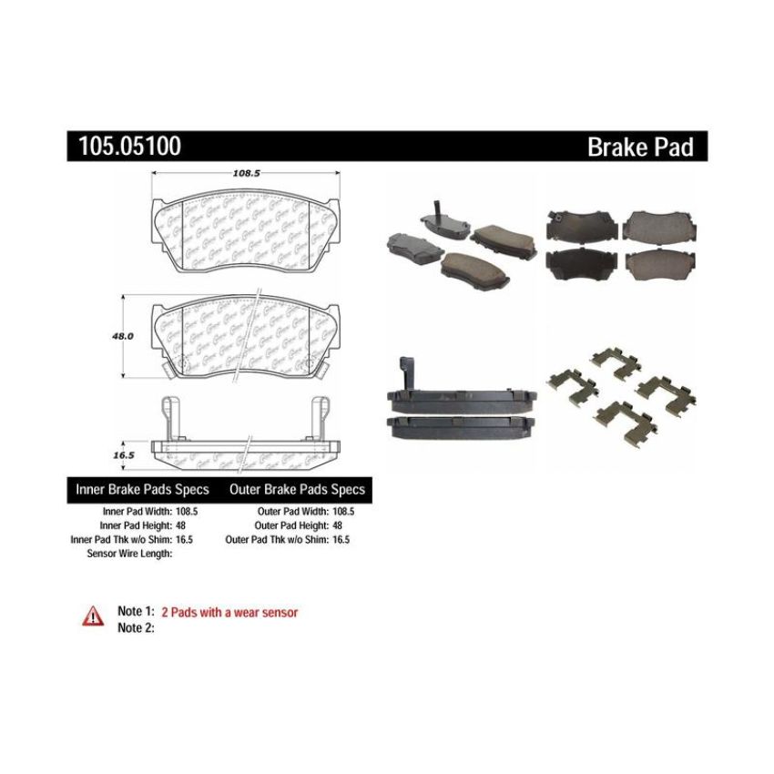 CENTRIC PARTS 105.05100 Posi Quiet Ceramic Brake Pads with Shims and Hardware