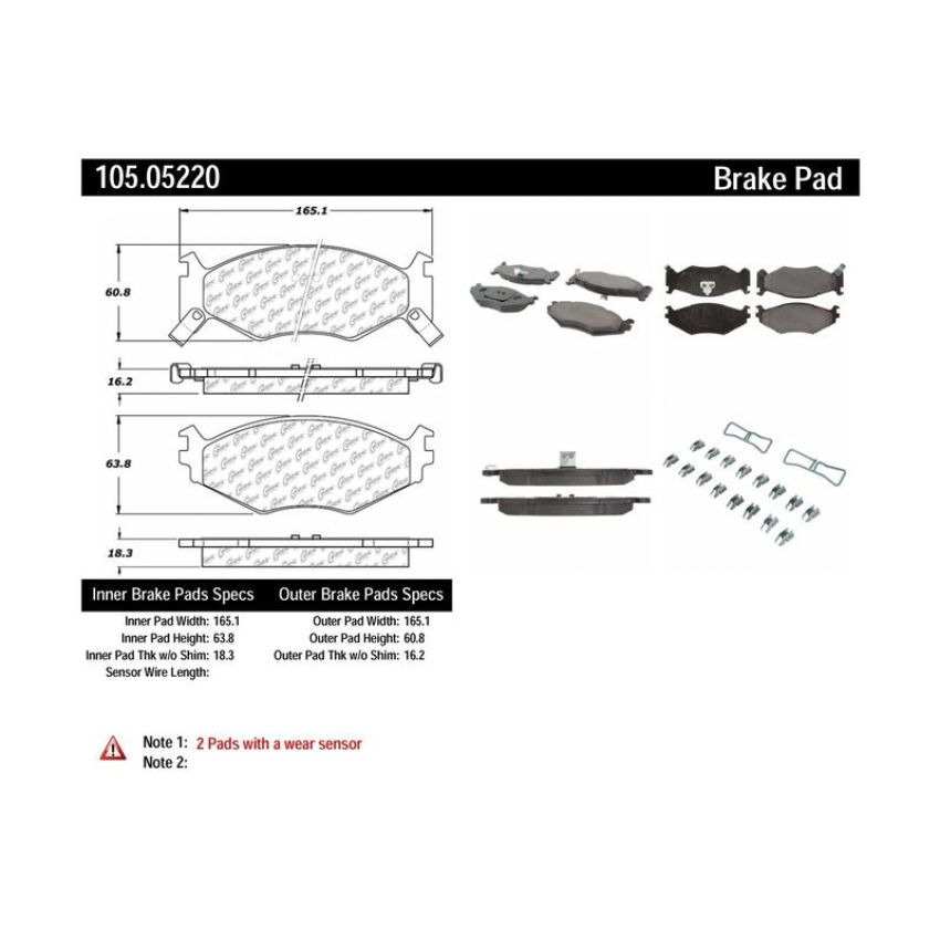 CENTRIC PARTS 105.05220 Posi Quiet Ceramic Brake Pads with Shims and Hardware