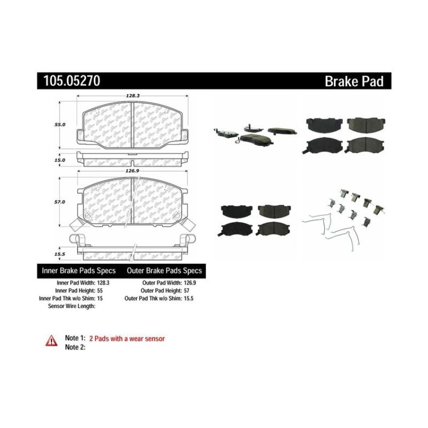 CENTRIC PARTS 105.05270 Posi Quiet Ceramic Brake Pads with Shims and Hardware