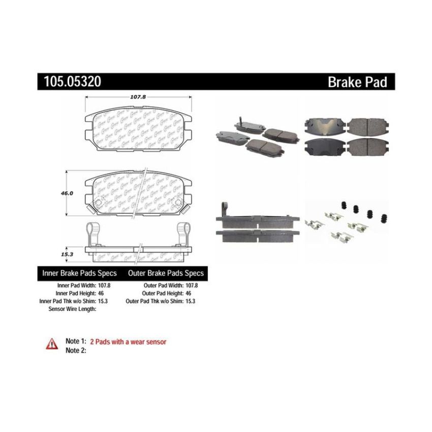 CENTRIC PARTS 105.05320 Posi Quiet Ceramic Brake Pads with Shims and Hardware