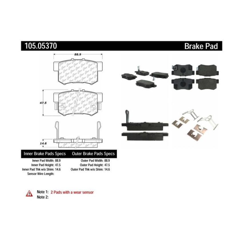 CENTRIC PARTS 105.05370 Posi Quiet Ceramic Brake Pads with Shims and Hardware