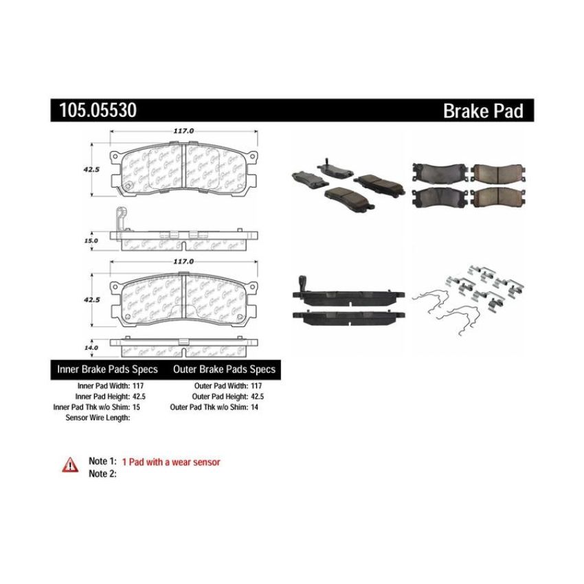 CENTRIC PARTS 105.05530 Posi Quiet Ceramic Brake Pads with Shims and Hardware