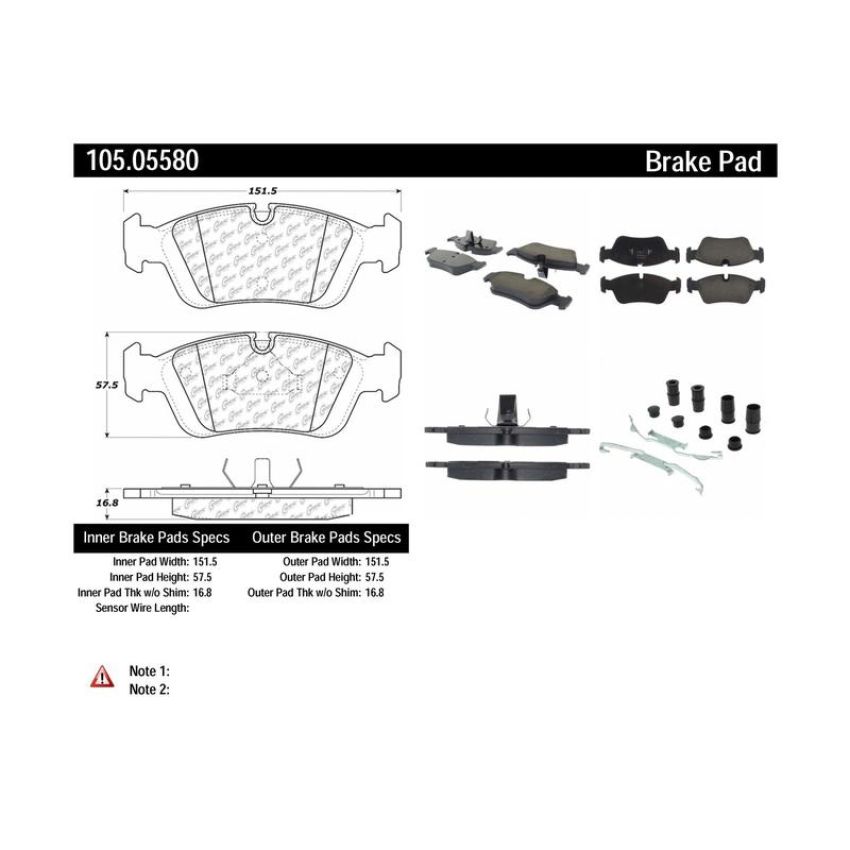 CENTRIC PARTS 105.05580 Posi Quiet Ceramic Brake Pads with Shims and Hardware