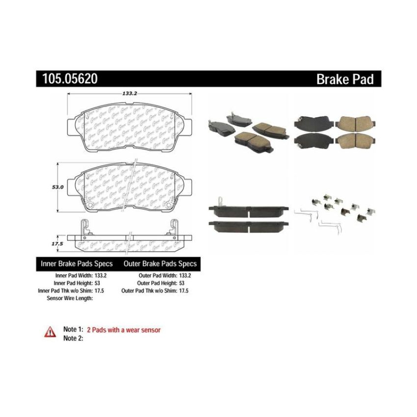 CENTRIC PARTS 105.05620 Posi Quiet Ceramic Brake Pads with Shims and Hardware
