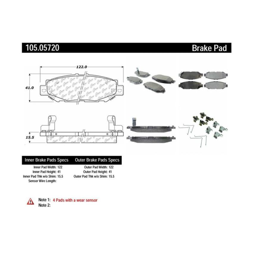 CENTRIC PARTS 105.05720 Posi Quiet Ceramic Brake Pads with Shims and Hardware