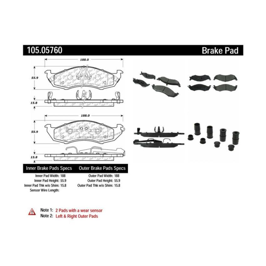 CENTRIC PARTS 105.05760 Posi Quiet Ceramic Brake Pads with Shims and Hardware