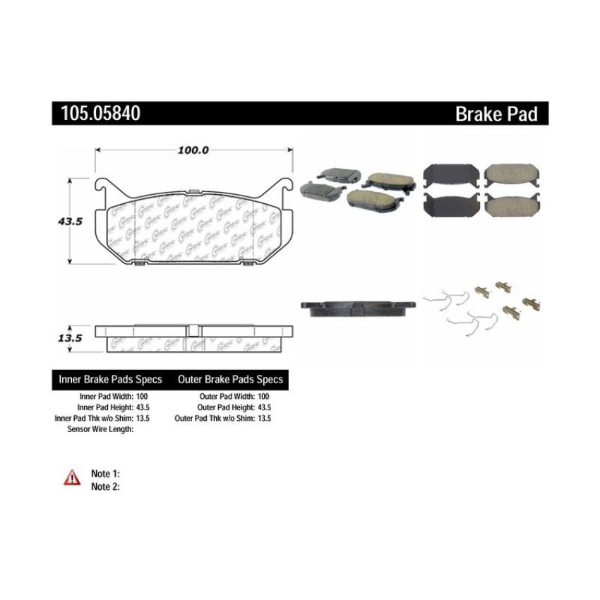 CENTRIC PARTS 105.05840 Posi Quiet Ceramic Brake Pads with Shims and Hardware