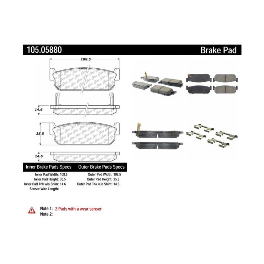 CENTRIC PARTS 105.05880 Posi Quiet Ceramic Brake Pads with Shims and Hardware