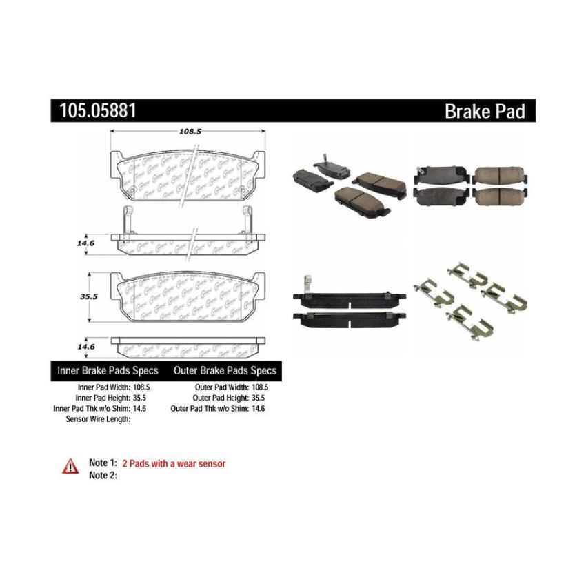 CENTRIC PARTS 105.05881 Posi Quiet Ceramic Brake Pads with Shims and Hardware
