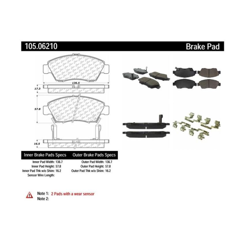 CENTRIC PARTS 105.06210 Posi Quiet Ceramic Brake Pads with Shims and Hardware