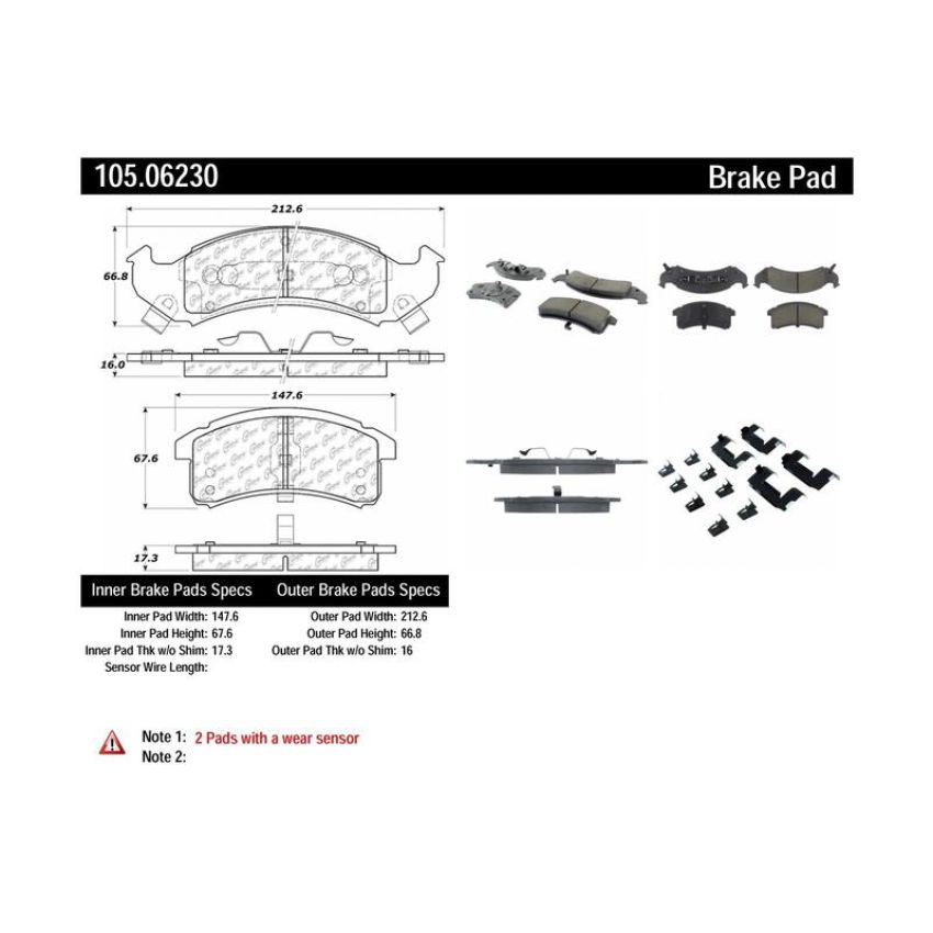 CENTRIC PARTS 105.06230 Posi Quiet Ceramic Brake Pads with Shims and Hardware