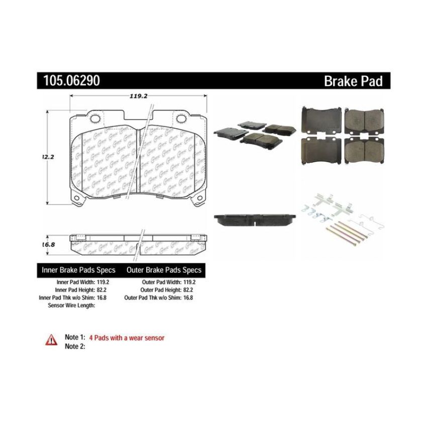 CENTRIC PARTS 105.06290 Posi Quiet Ceramic Brake Pads with Shims and Hardware