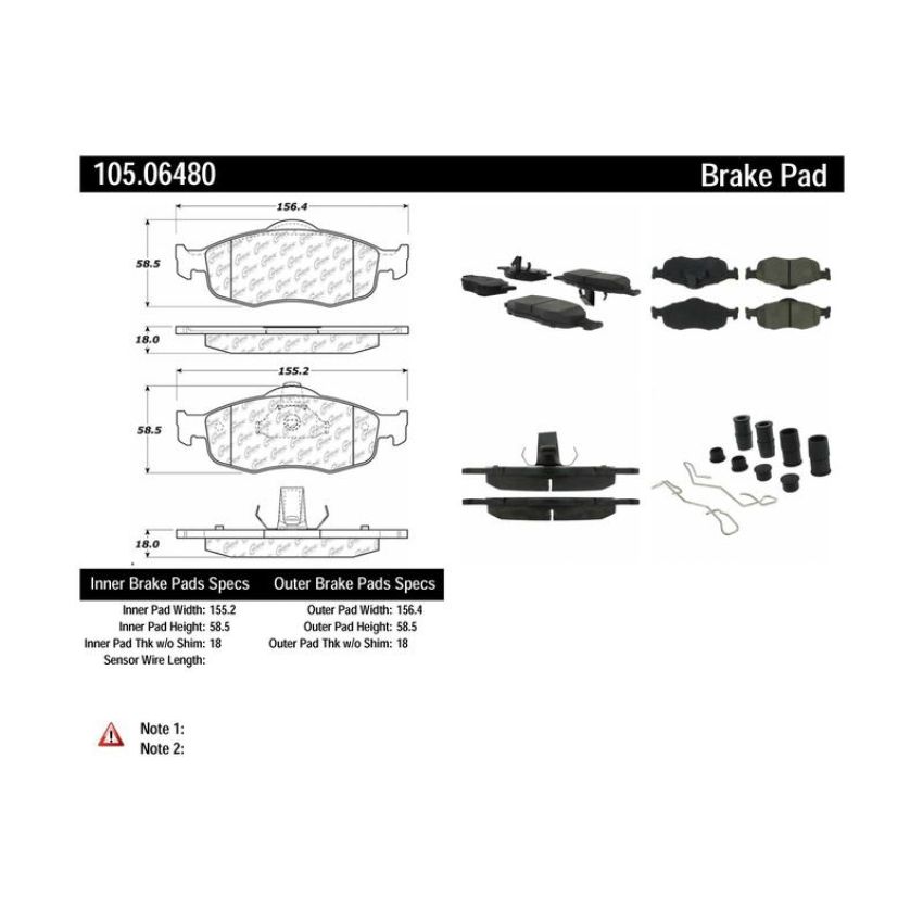CENTRIC PARTS 105.06480 Posi Quiet Ceramic Brake Pads with Shims and Hardware