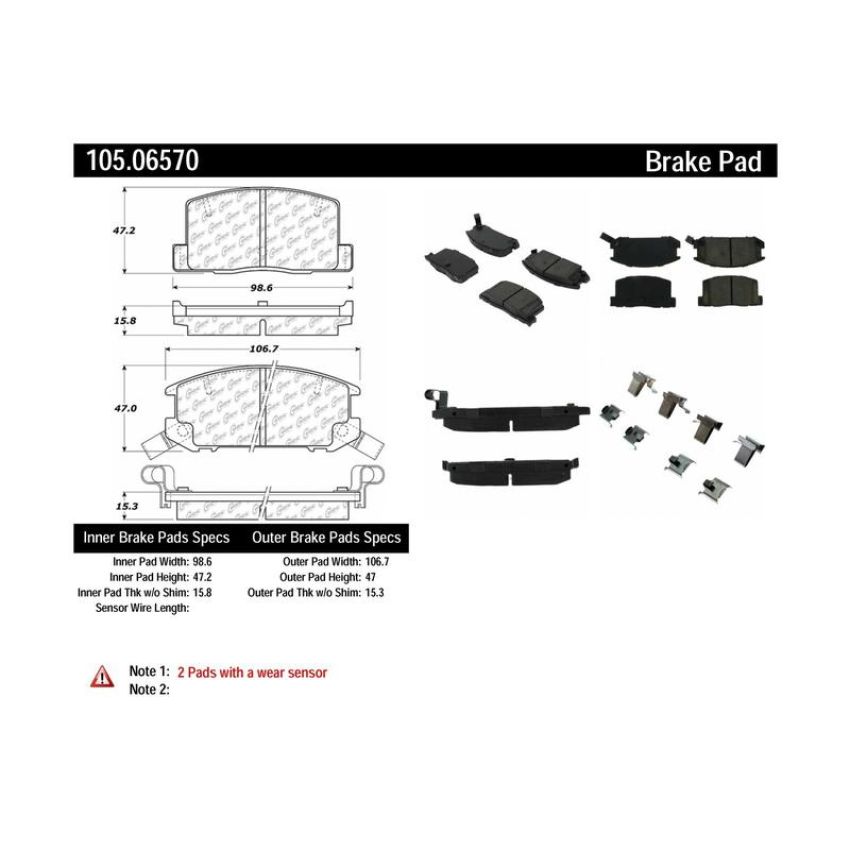 CENTRIC PARTS 105.06570 Posi Quiet Ceramic Brake Pads with Shims and Hardware