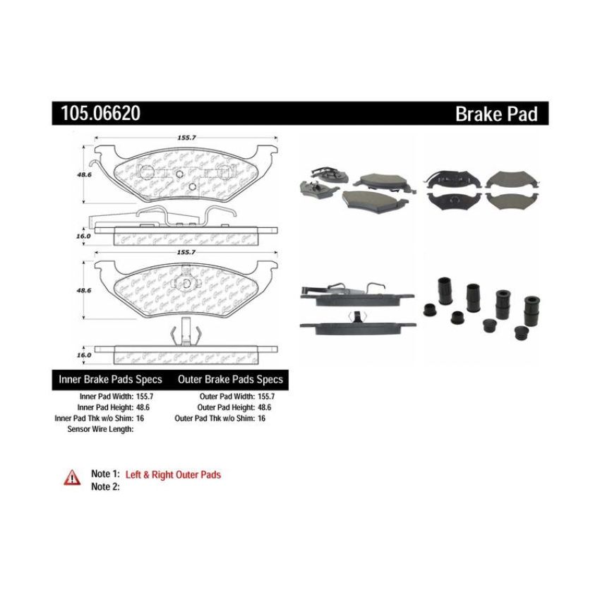 CENTRIC PARTS 105.06620 Posi Quiet Ceramic Brake Pads with Shims and Hardware