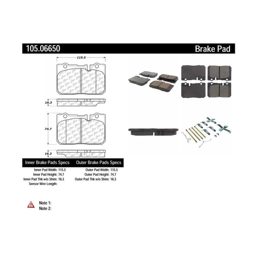 CENTRIC PARTS 105.06650 Posi Quiet Ceramic Brake Pads with Shims and Hardware