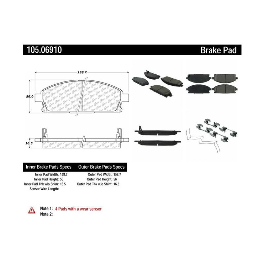 CENTRIC PARTS 105.06910 Posi Quiet Ceramic Brake Pads with Shims and Hardware