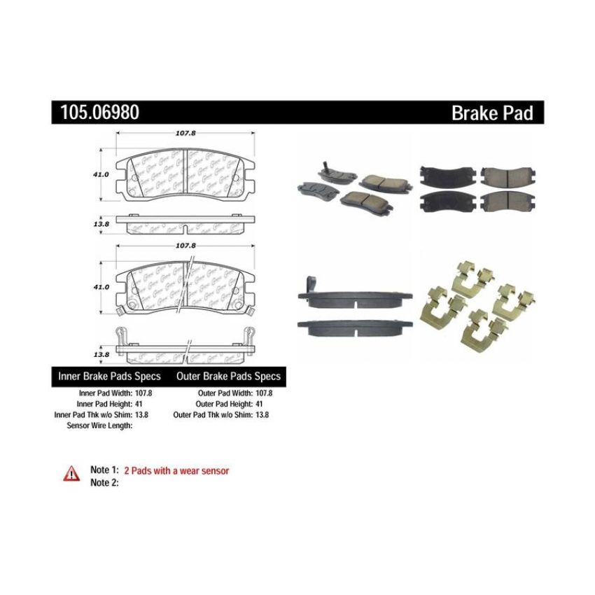 CENTRIC PARTS 105.06980 Posi Quiet Ceramic Brake Pads with Shims and Hardware