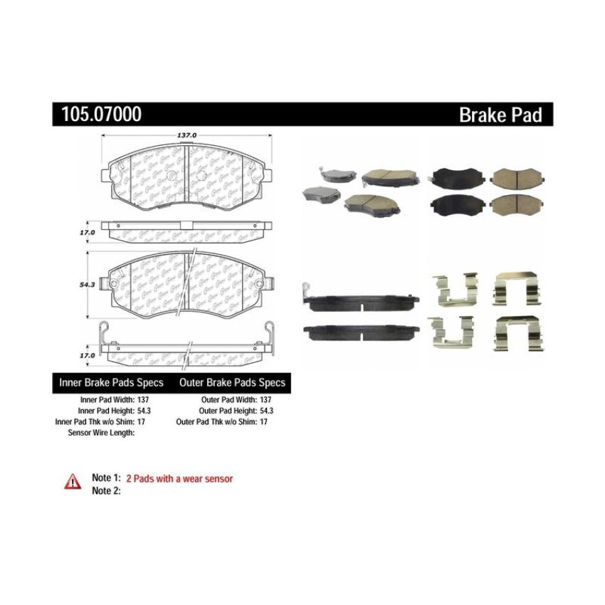 CENTRIC PARTS 105.07000 Posi Quiet Ceramic Brake Pads with Shims and Hardware