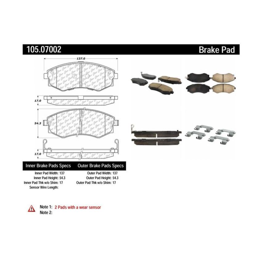 CENTRIC PARTS 105.07002 Posi Quiet Ceramic Brake Pads with Shims and Hardware
