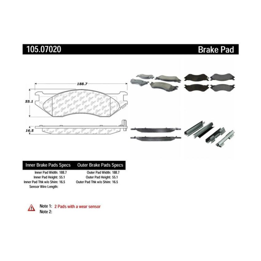 CENTRIC PARTS 105.07020 Posi Quiet Ceramic Brake Pads with Shims and Hardware