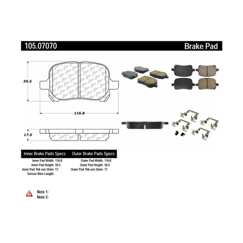 CENTRIC PARTS 105.07070 Posi Quiet Ceramic Brake Pads with Shims and Hardware