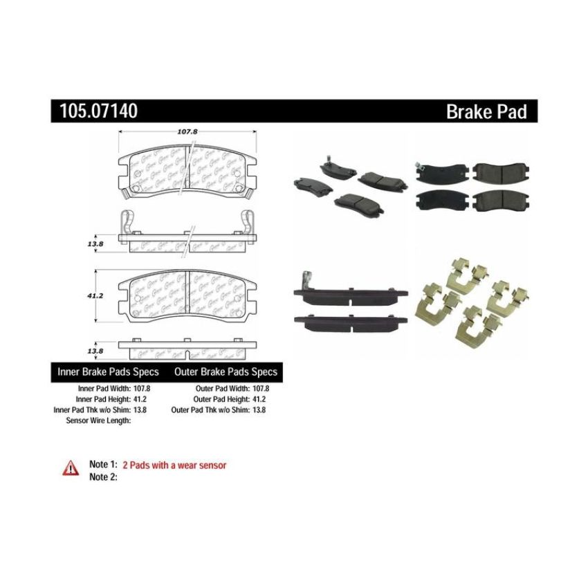 CENTRIC PARTS 105.07140 Posi Quiet Ceramic Brake Pads with Shims and Hardware