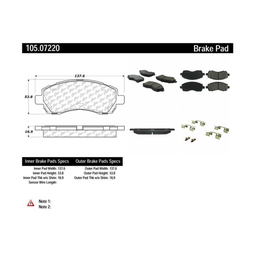 CENTRIC PARTS 105.07220 Posi Quiet Ceramic Brake Pads with Shims and Hardware