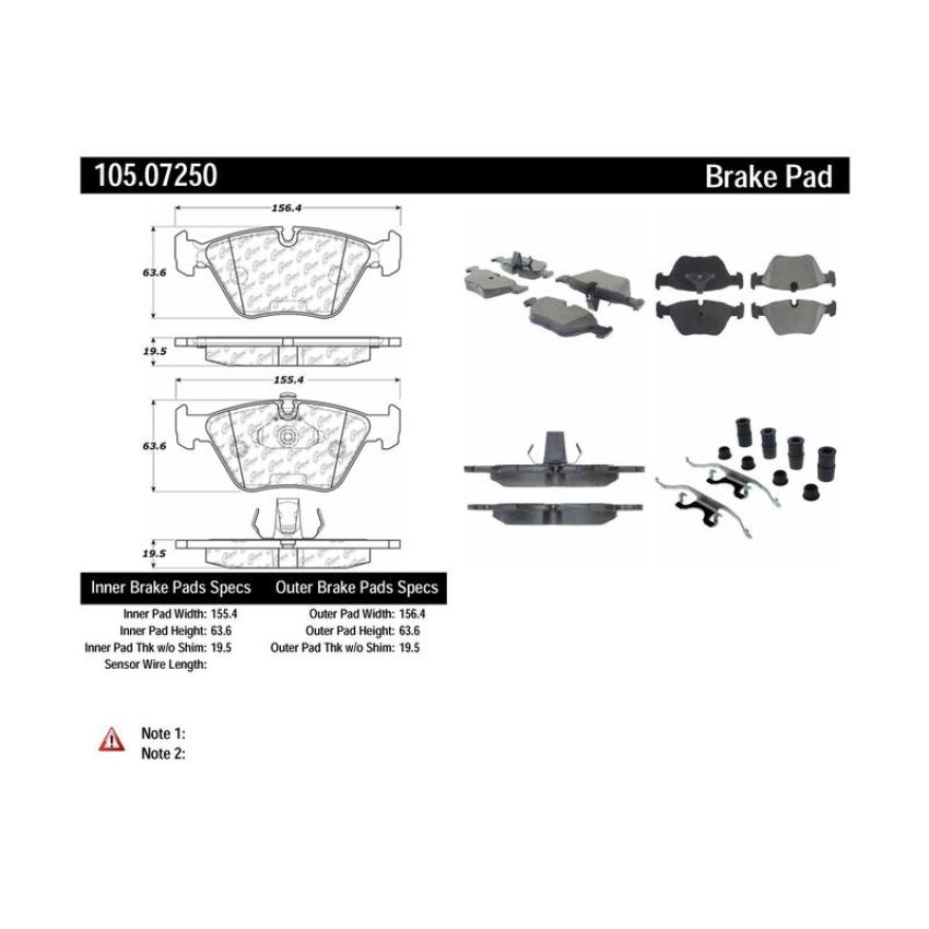 CENTRIC PARTS 105.07250 Posi Quiet Ceramic Brake Pads with Shims and Hardware