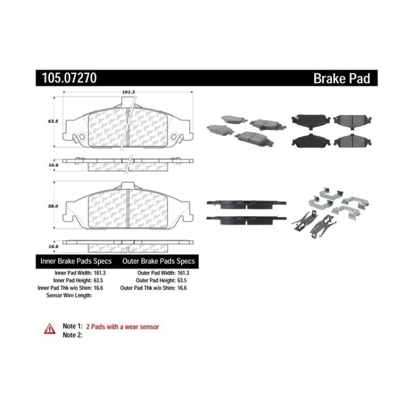 CENTRIC PARTS 105.07270 Posi Quiet Ceramic Brake Pads with Shims and Hardware