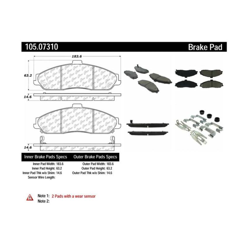 CENTRIC PARTS 105.07310 Posi Quiet Ceramic Brake Pads with Shims and Hardware