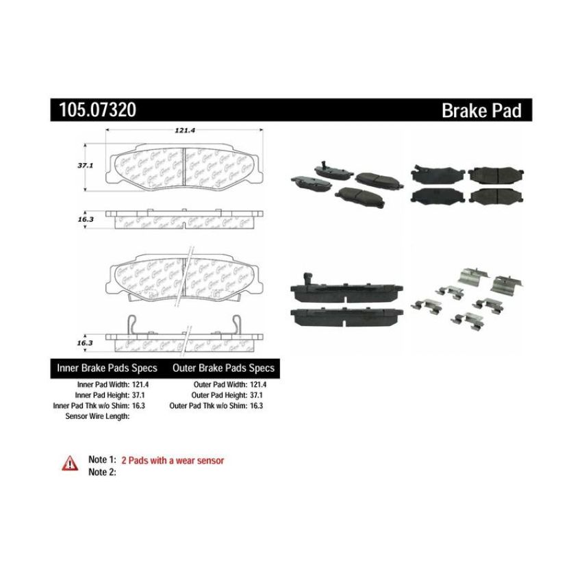 CENTRIC PARTS 105.07320 Posi Quiet Ceramic Brake Pads with Shims and Hardware