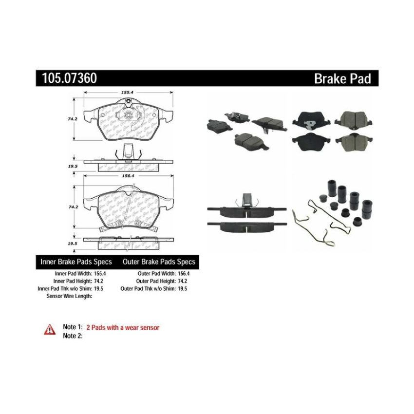 CENTRIC PARTS 105.07360 Posi Quiet Ceramic Brake Pads with Shims and Hardware
