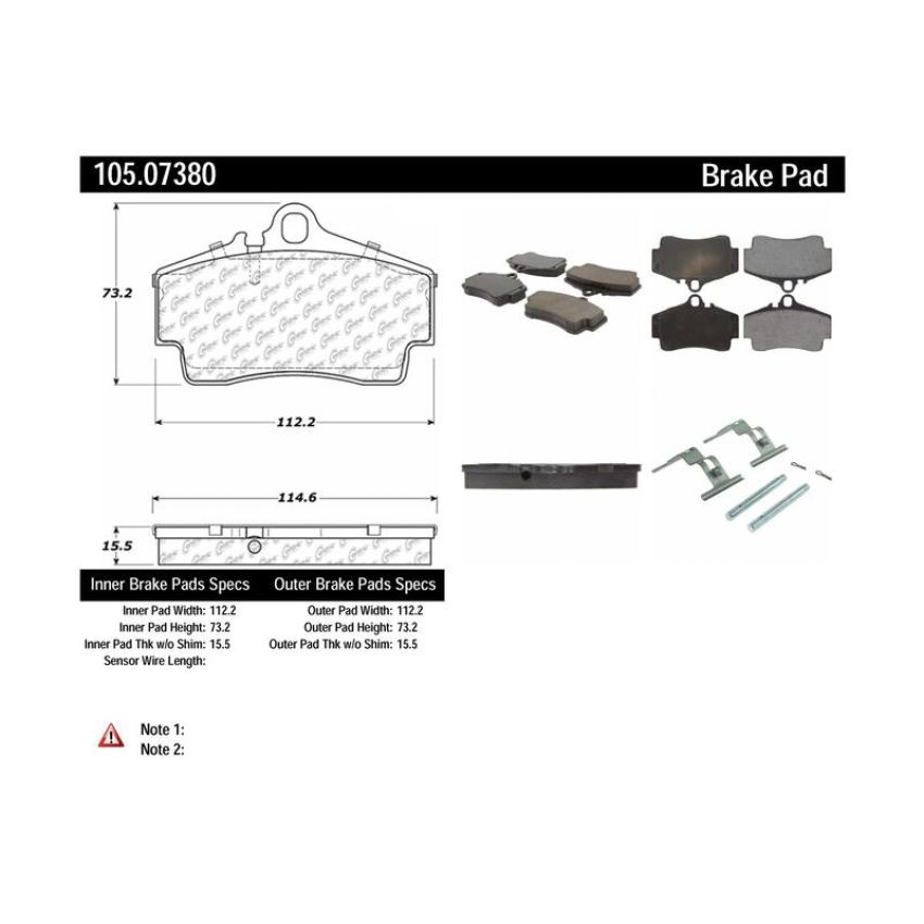 CENTRIC PARTS 105.07380 Posi Quiet Ceramic Brake Pads with Shims and Hardware