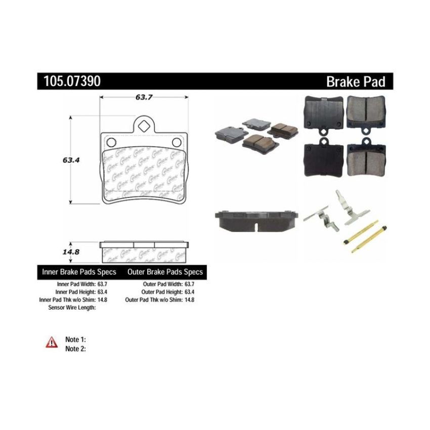 CENTRIC PARTS 105.07390 Posi Quiet Ceramic Brake Pads with Shims and Hardware