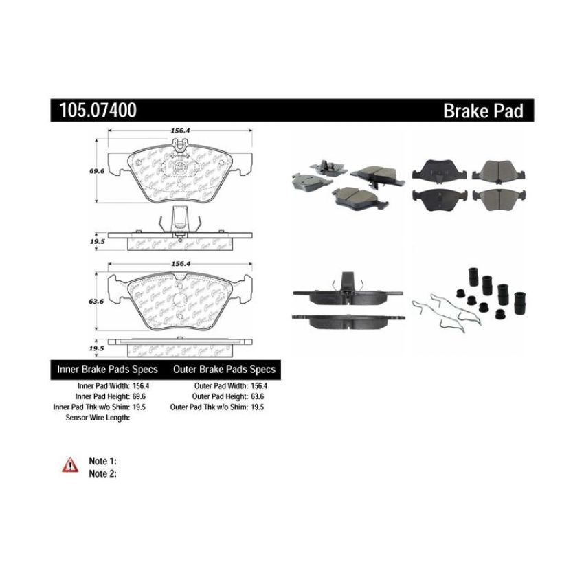 CENTRIC PARTS 105.07400 Posi Quiet Ceramic Brake Pads with Shims and Hardware