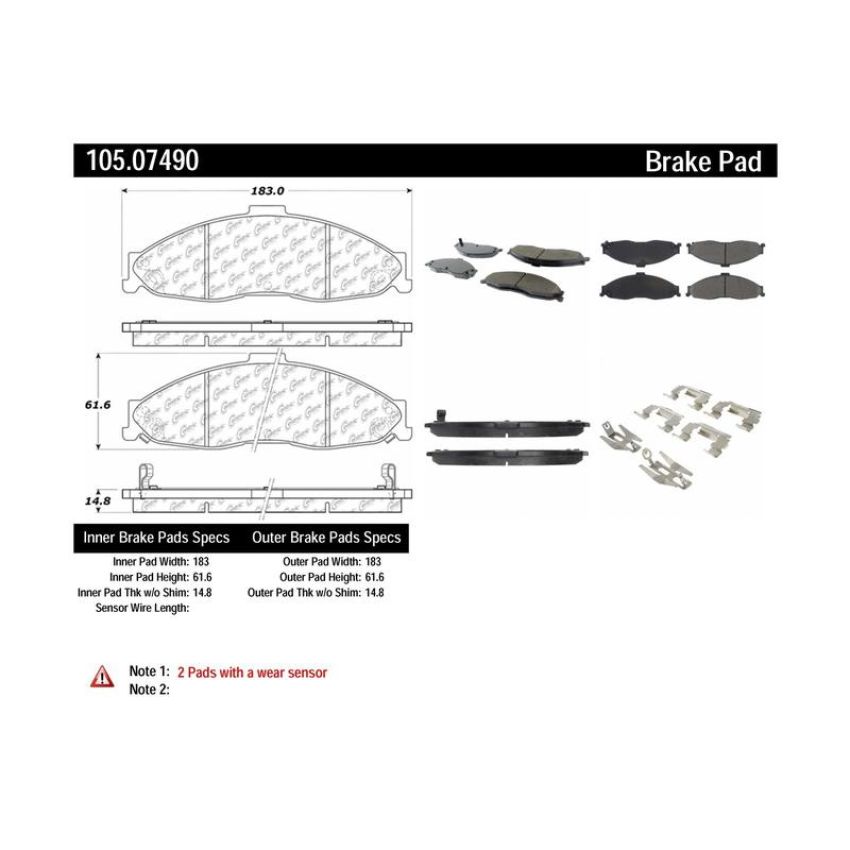 CENTRIC PARTS 105.07490 Posi Quiet Ceramic Brake Pads with Shims and Hardware