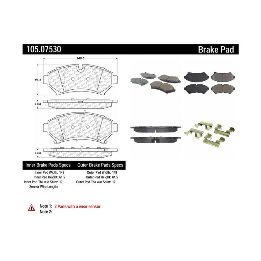 CENTRIC PARTS 105.07530 Posi Quiet Ceramic Brake Pads with Shims and Hardware