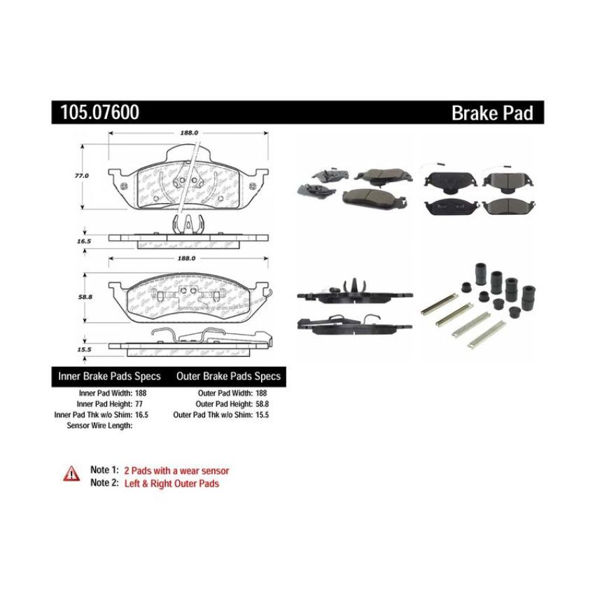 CENTRIC PARTS 105.07600 Posi Quiet Ceramic Brake Pads with Shims and Hardware