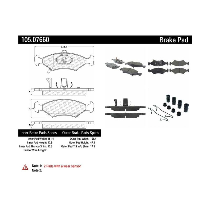CENTRIC PARTS 105.07660 Posi Quiet Ceramic Brake Pads with Shims and Hardware