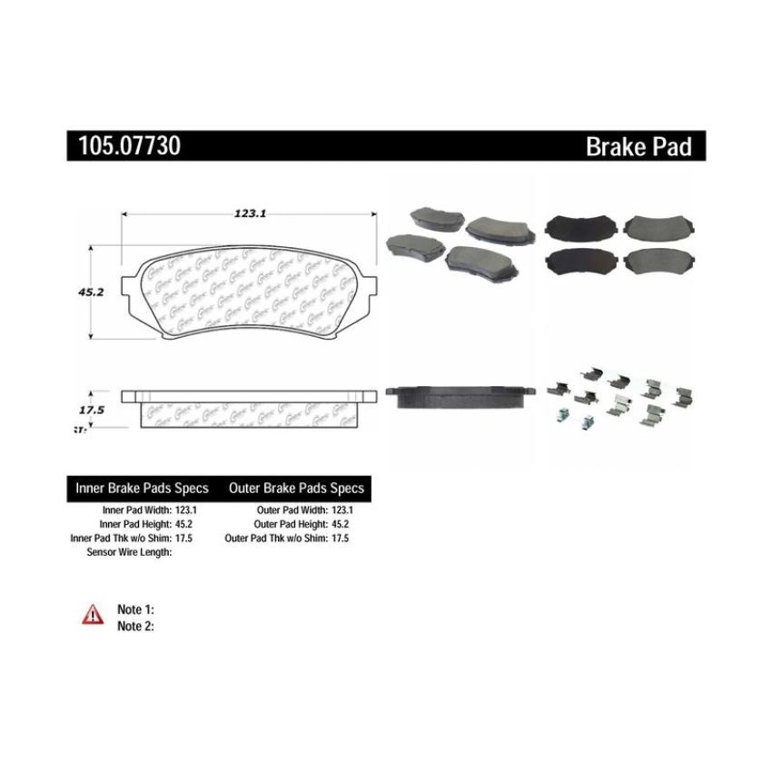 CENTRIC PARTS 105.07730 Posi Quiet Ceramic Brake Pads with Shims and Hardware
