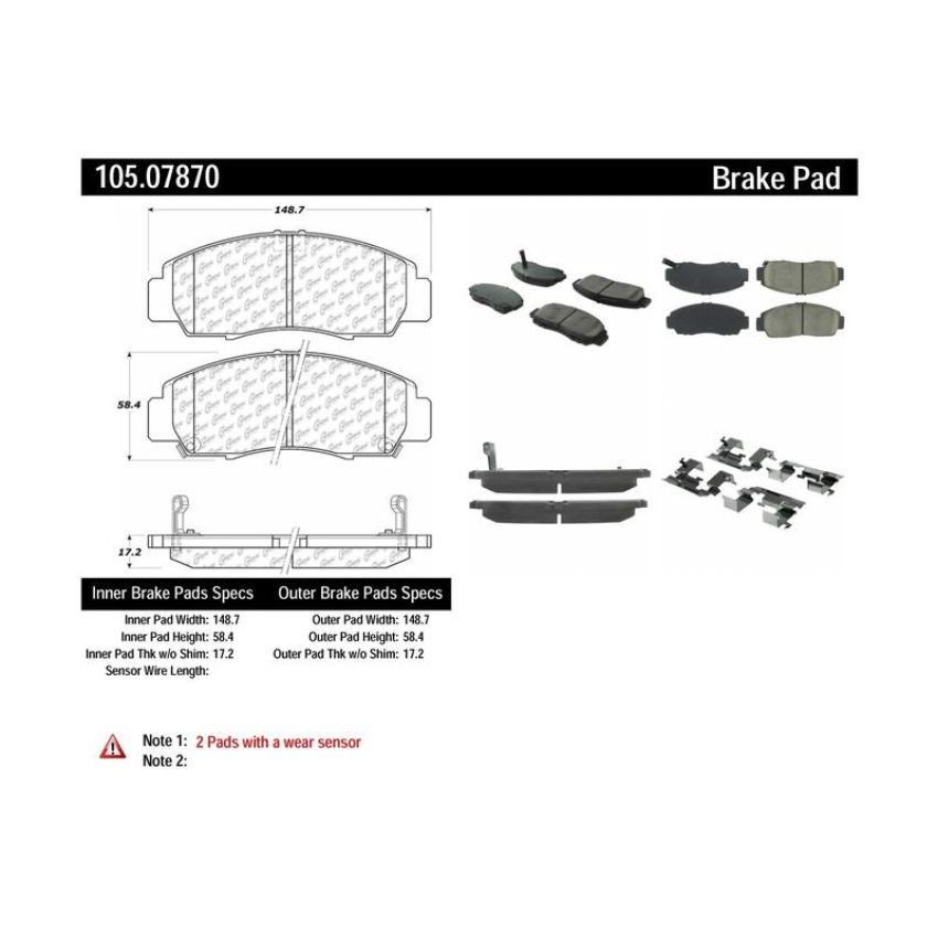 CENTRIC PARTS 105.07870 Posi Quiet Ceramic Brake Pads with Shims and Hardware