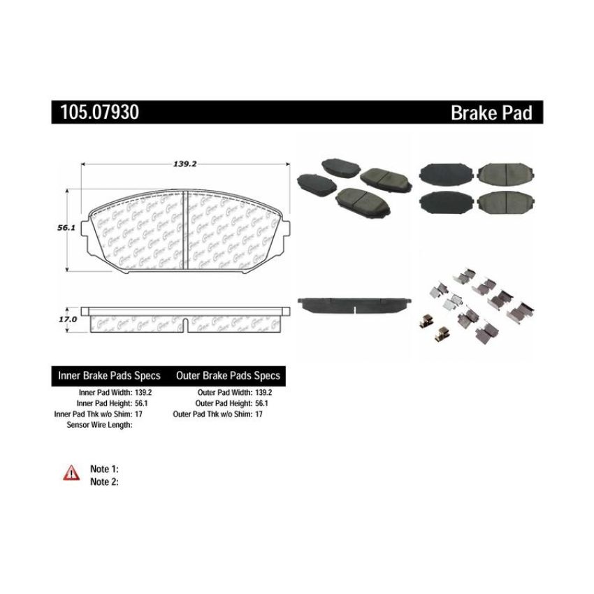 CENTRIC PARTS 105.07930 Posi Quiet Ceramic Brake Pads with Shims and Hardware