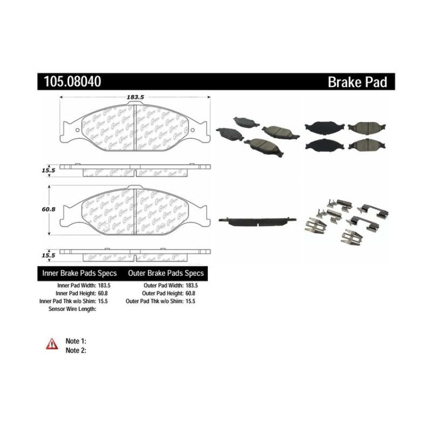 CENTRIC PARTS 105.08040 Posi Quiet Ceramic Brake Pads with Shims and Hardware